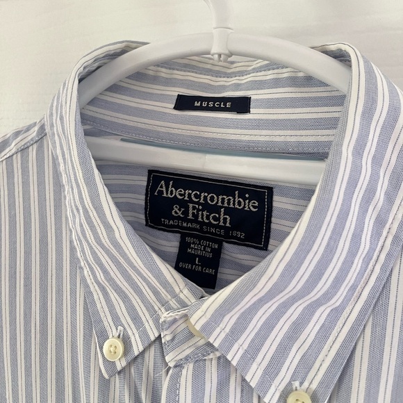 Abercrombie and Fitch blue and white striped shirt- Size Large - Picture 4 of 4